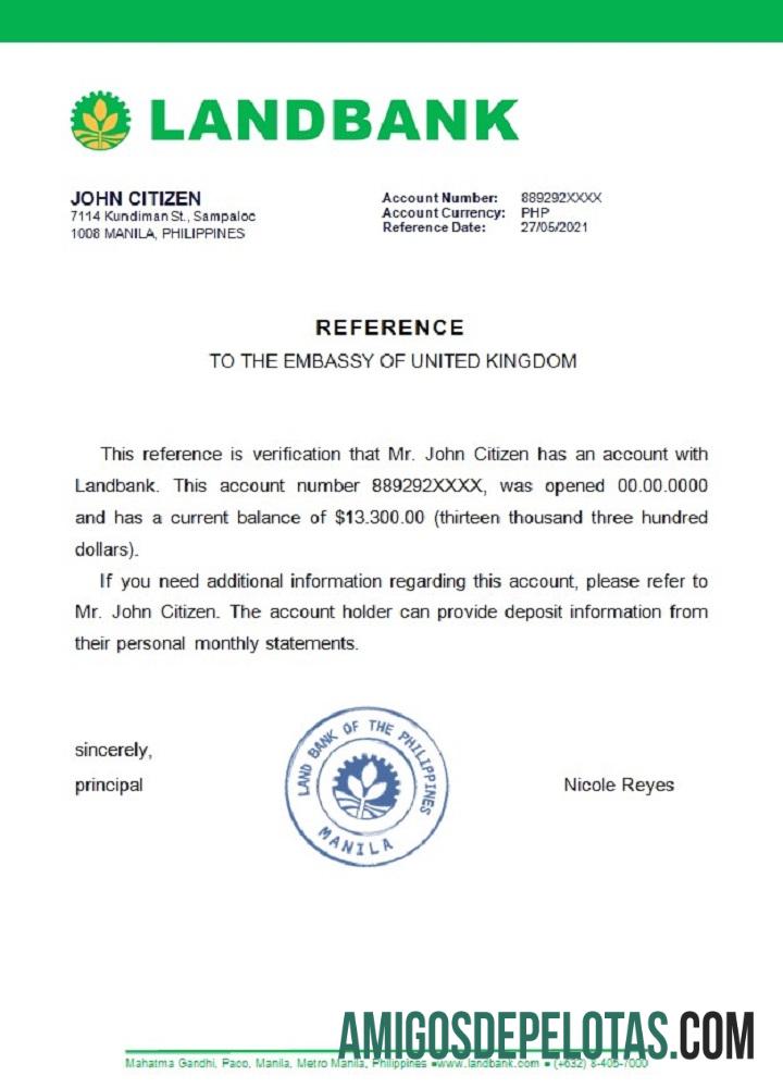 Referência do banco de terrenos das Filipinas modelo